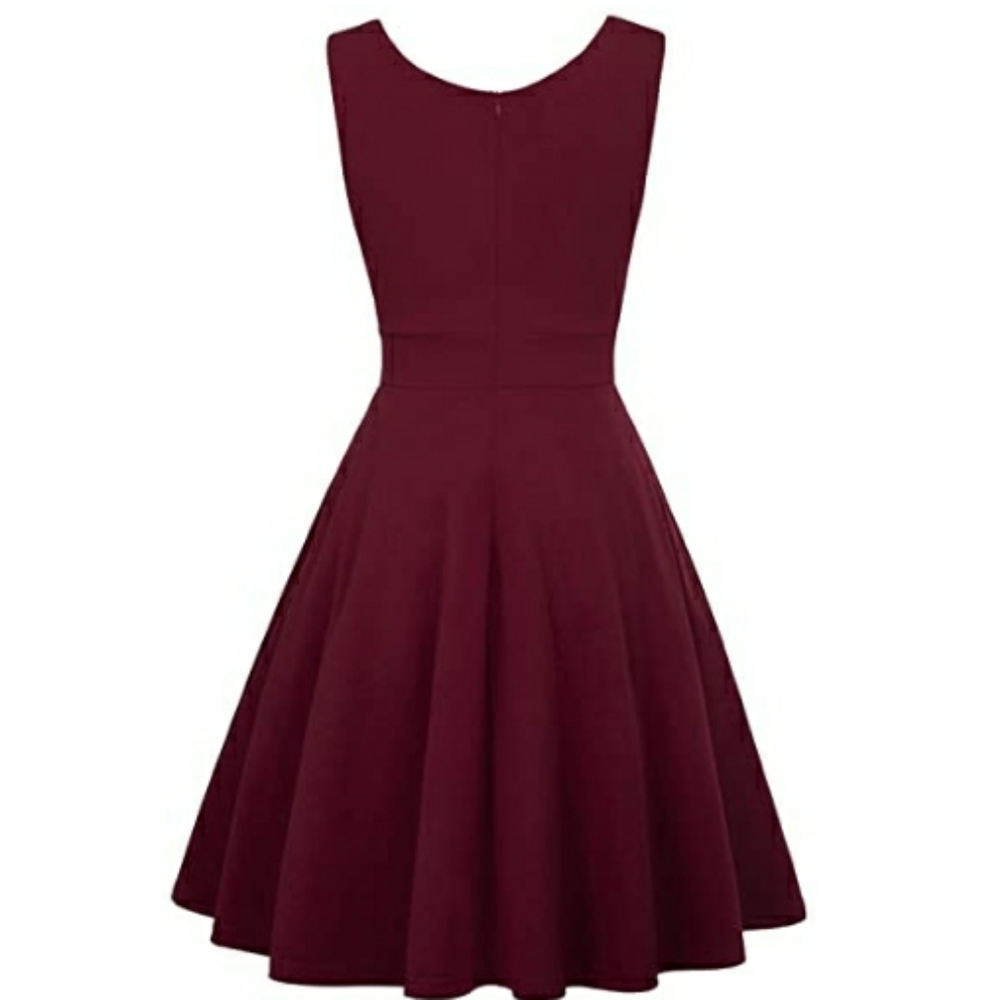 Women's 50s 60s Vintage Sleeveless V-Neck Dress - Picture 4 of 6